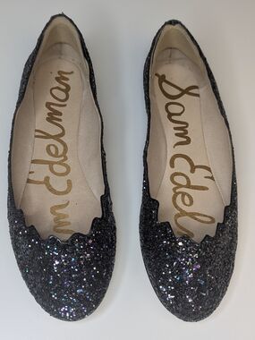 Sam Edelman Alaine Glitter Flats Sz 5.5 Black Purple